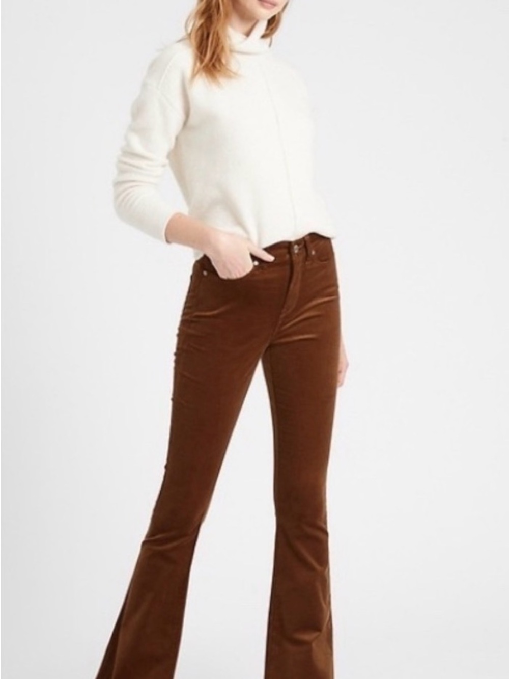BANANA REPUBLIC Velvet High Rise 5 Pockets Flare Pants Size 28 Brown Retro